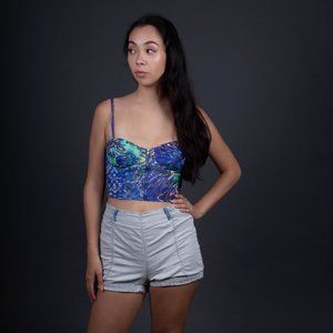 Blue multicolored crop bustier top